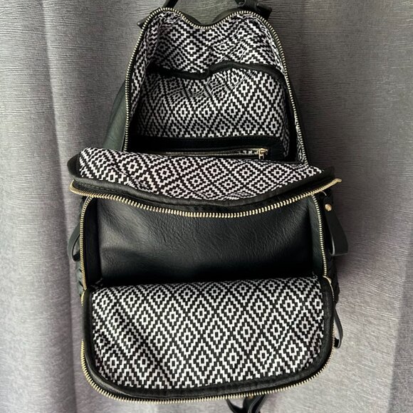 Madison West Black Vegan Leather Backpack W/ Basket Weave Braid - Brass Zippers main image 5